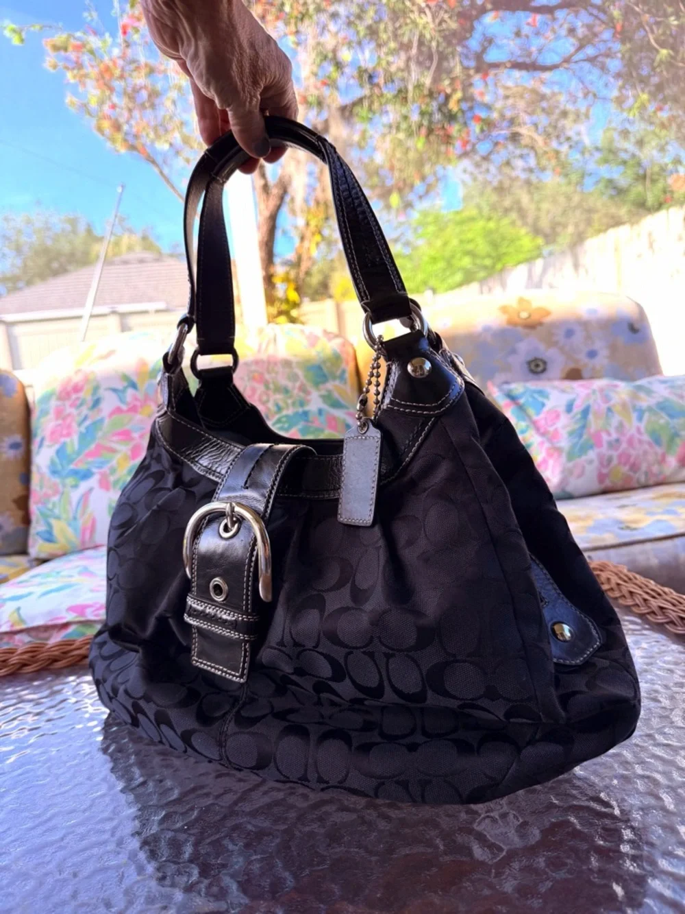 Coach Soho Lynn Signature Hobo Bag F15083 Black Leather Trim Y2K Vintage Classic - Picture 4 of 16